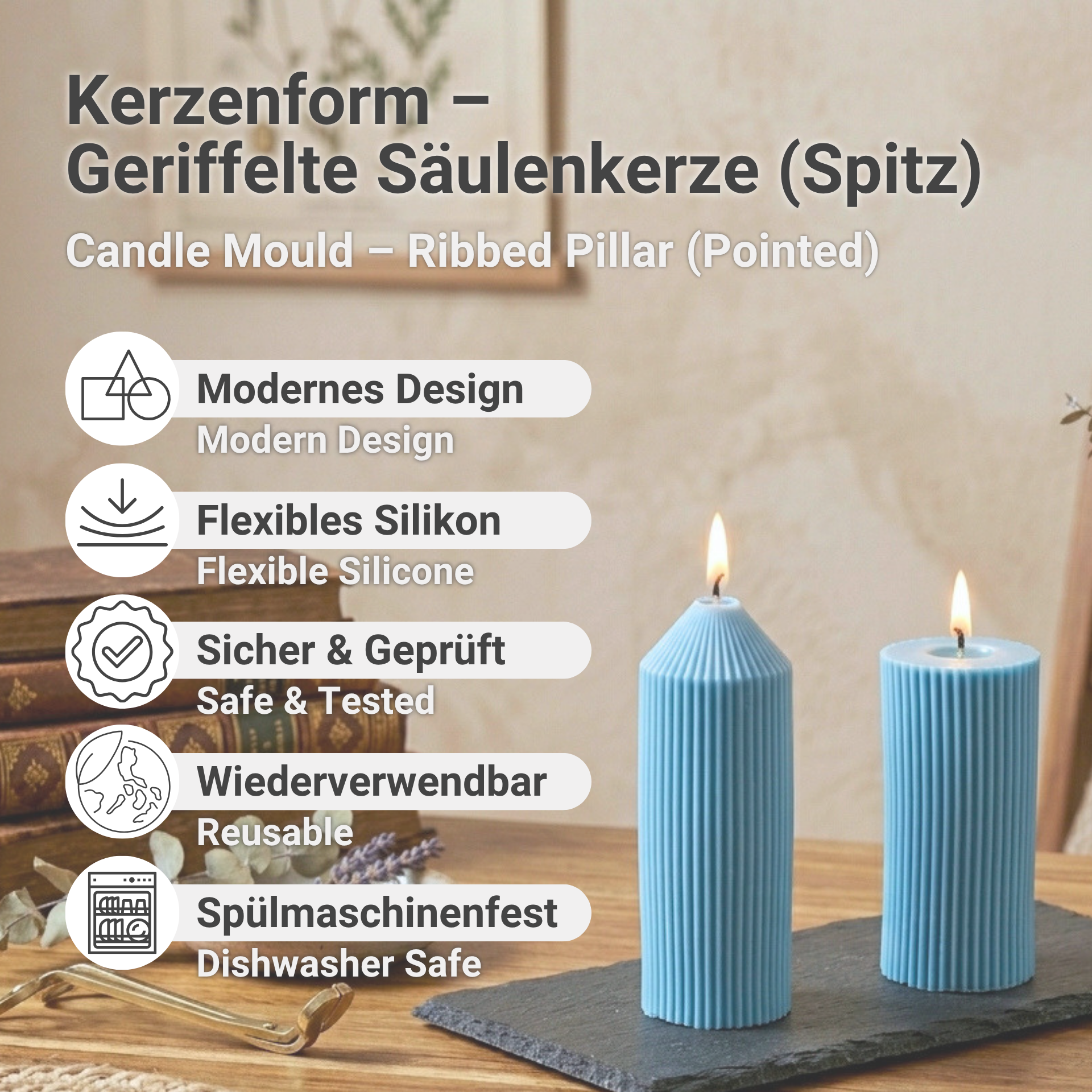 Advantages of our fluted pillar candle (pointed) mould