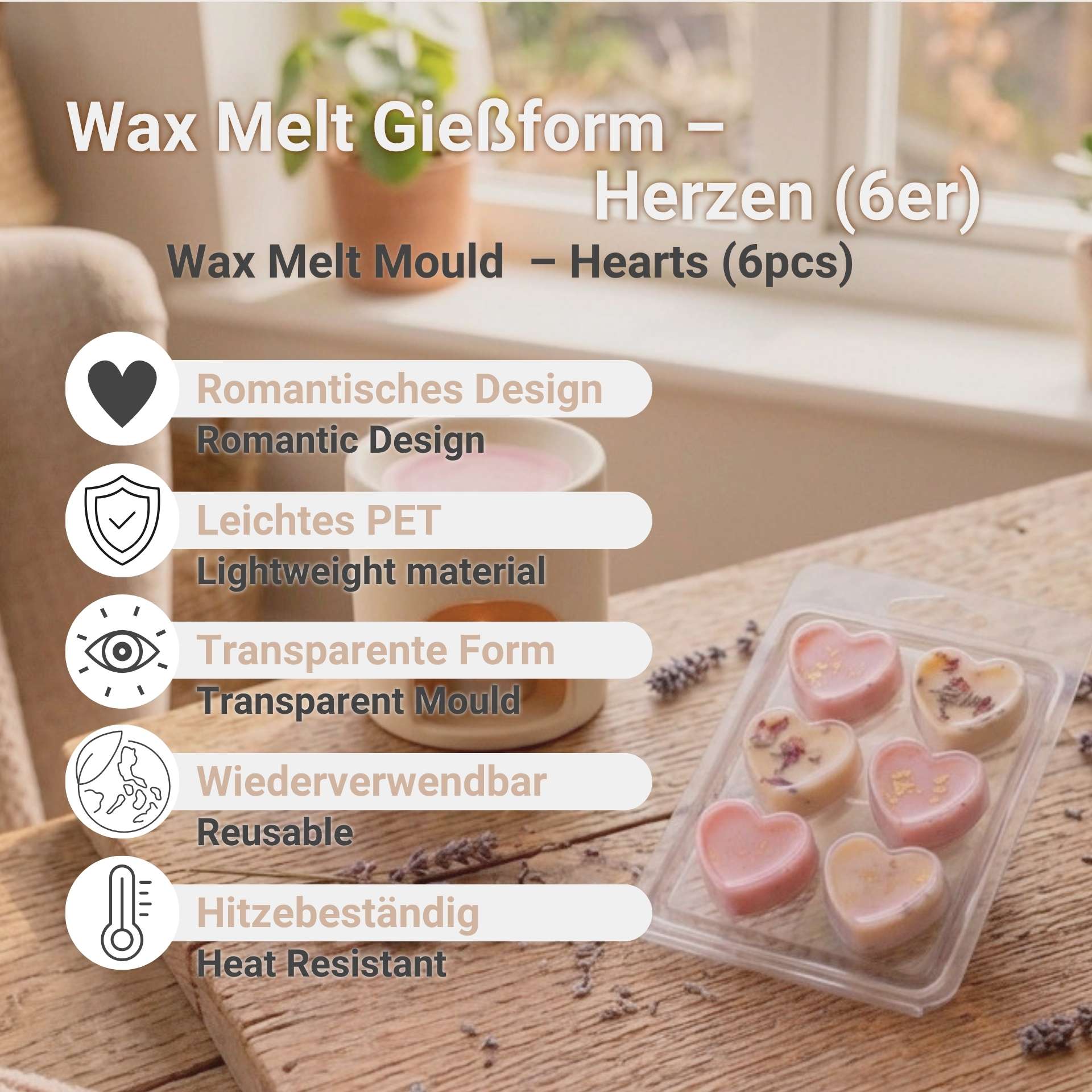 Vorteile unserer Herzen (6er) Wax Melt Gießform