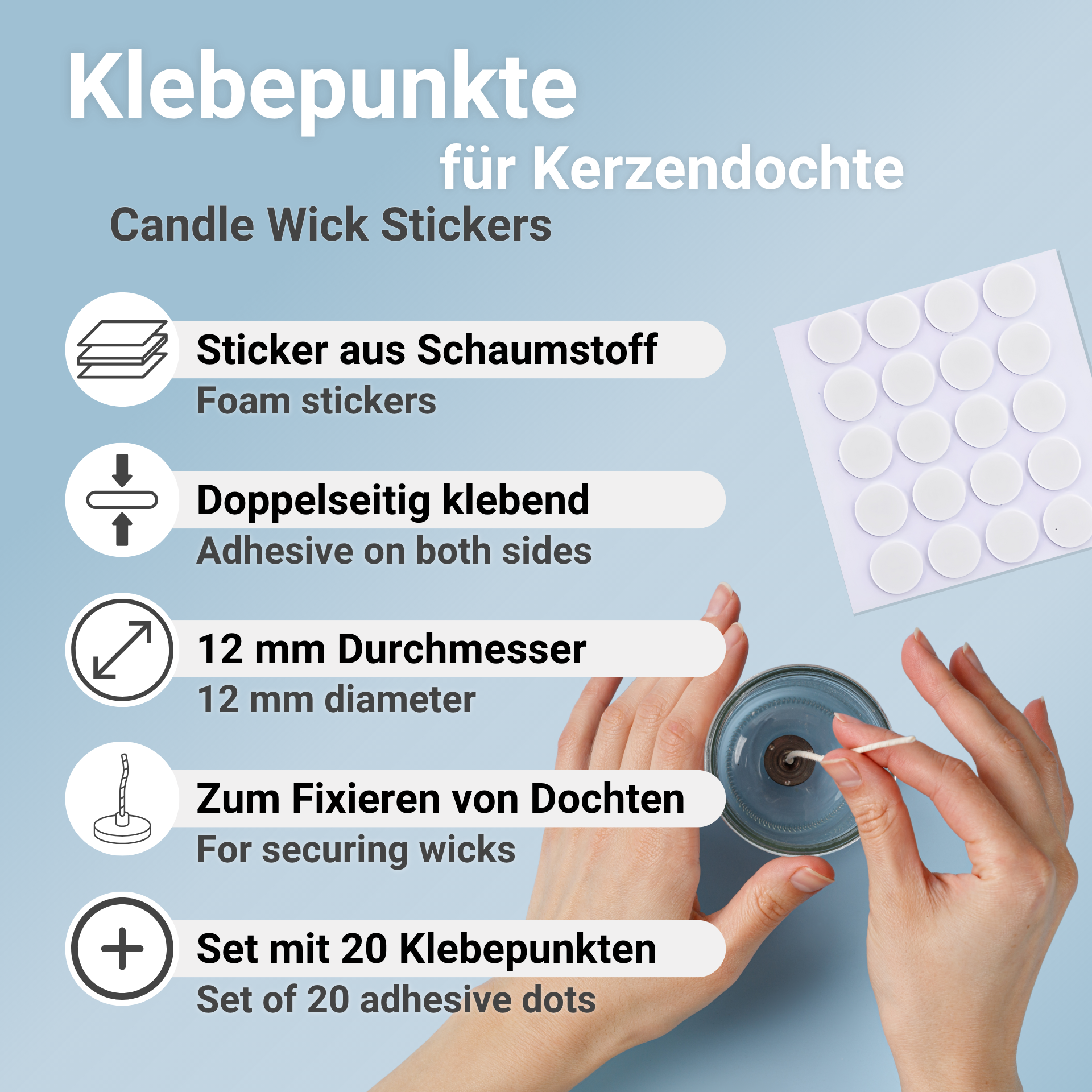Candle Wick Stickers – 20-piece Set