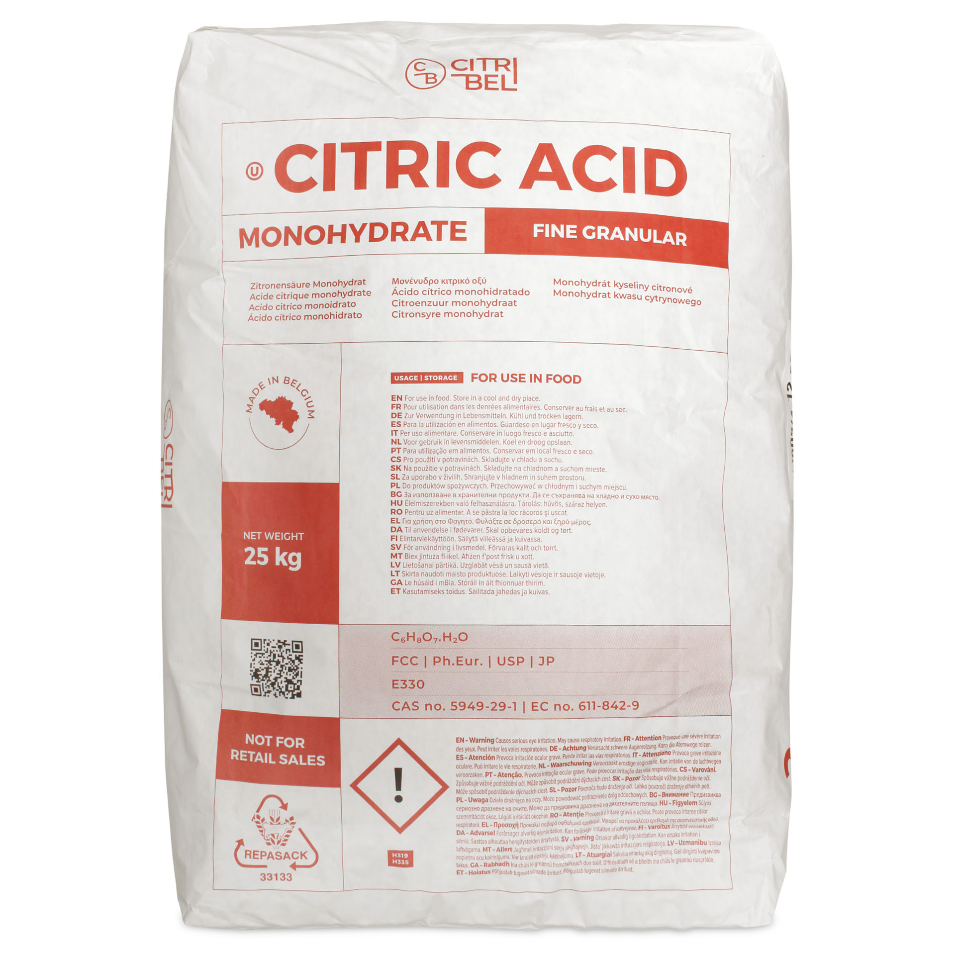 Citric Acid Monohydrate E330, 20 - 100 Mesh – European