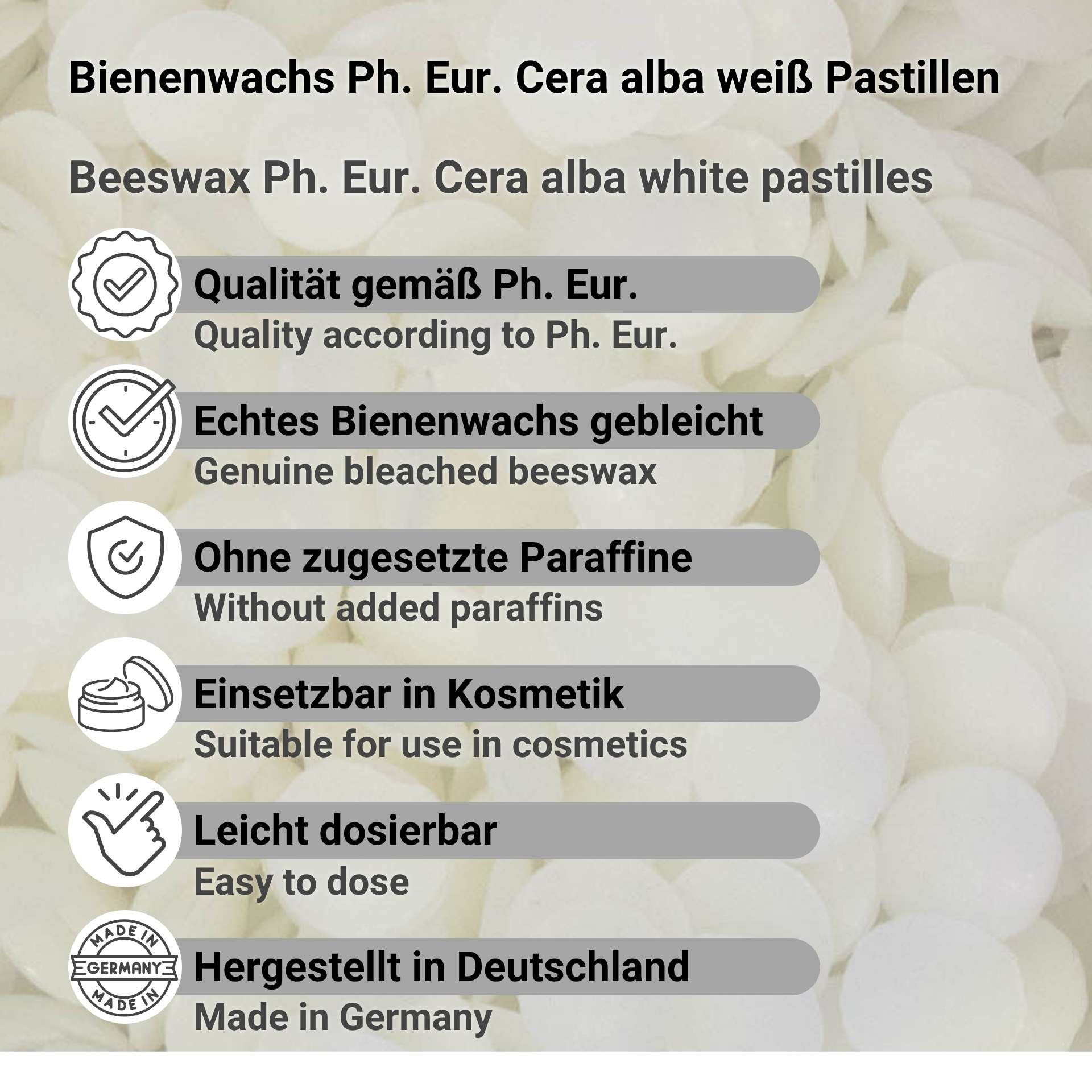 Beeswax Ph. Eur. Cera alba white pastilles