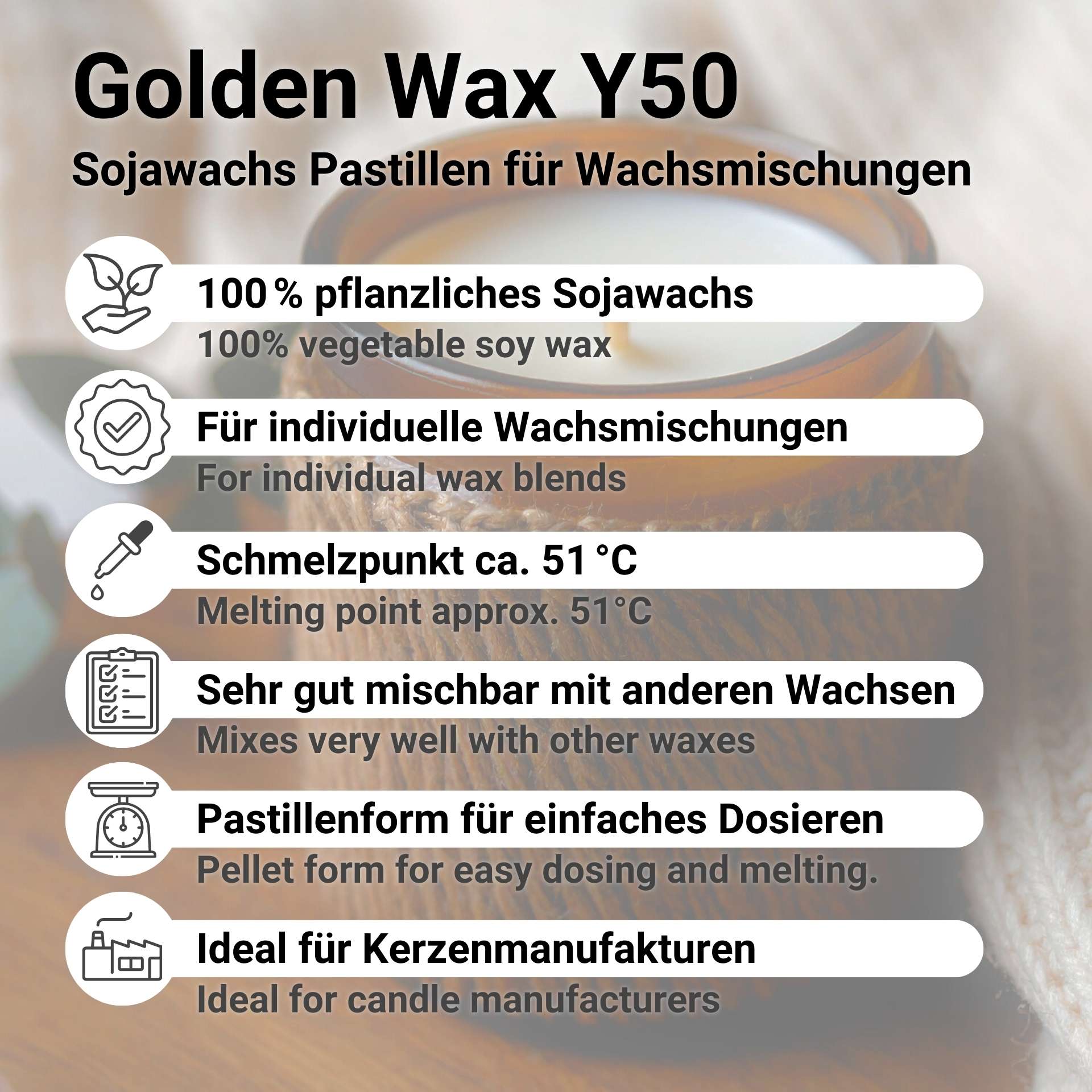 Golden Wax Y50 - Soy Wax Pellets for Wax Blends
