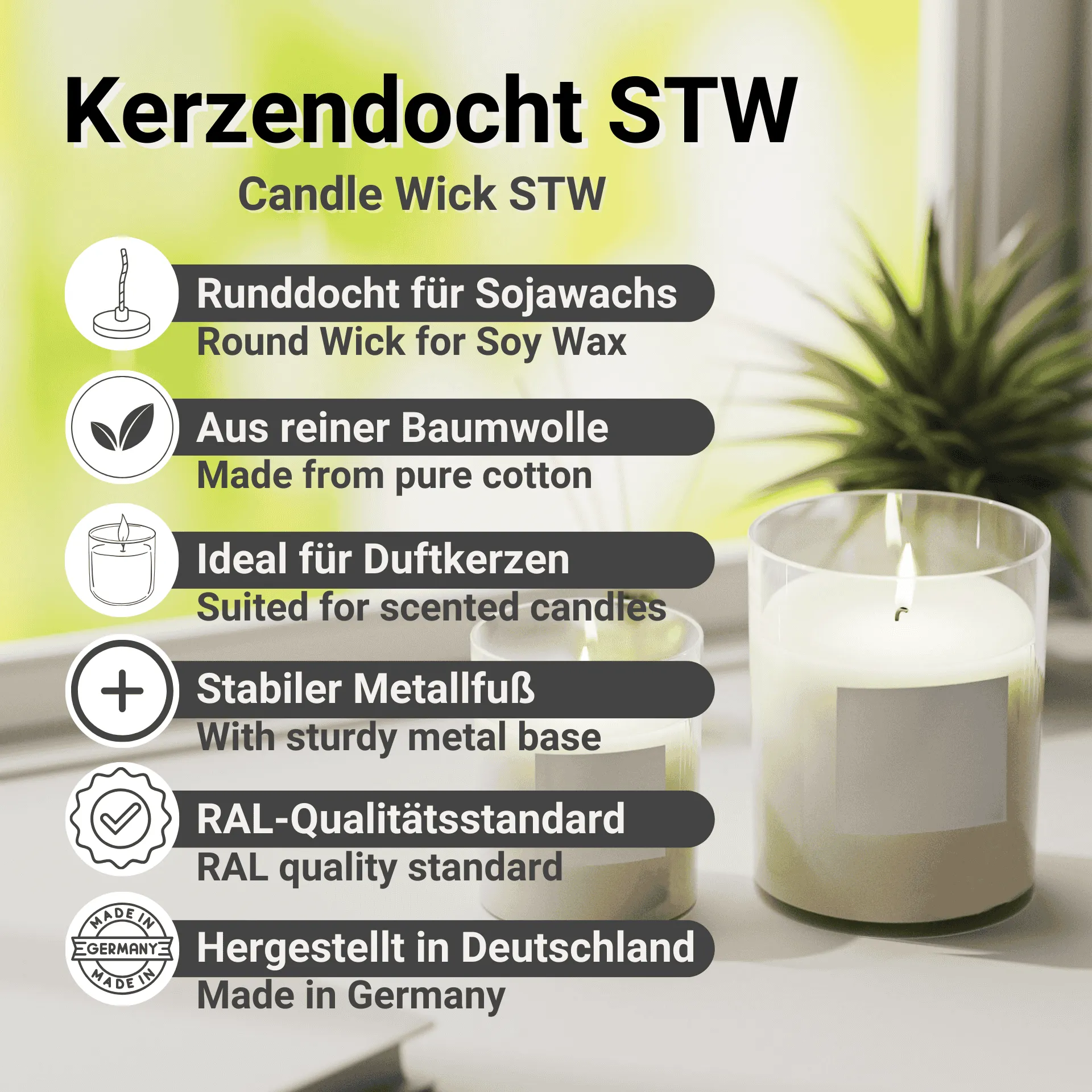 STW Kerzendocht für Sojawachs – Sauberes Brennverhalten & Duftfreisetzung