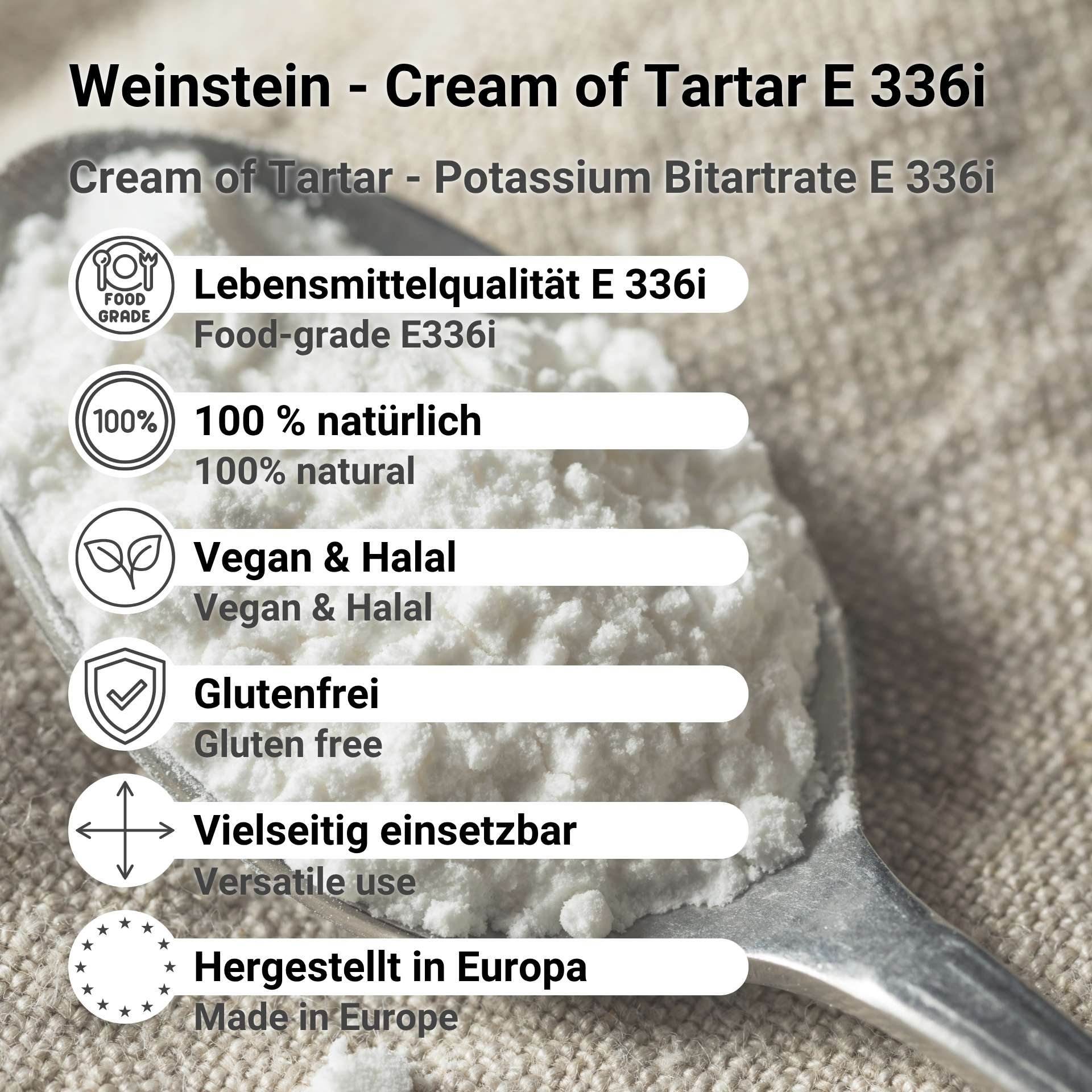 Cream of Tartar - Potassium Bitartrate E 336i