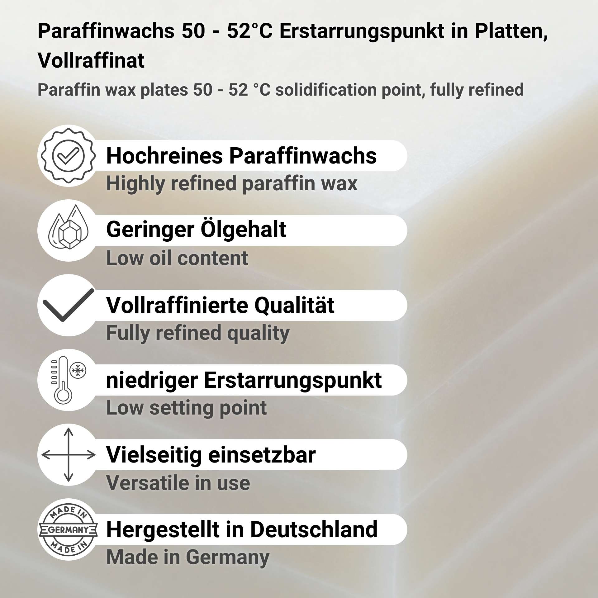 Paraffin Wax Slabs 50 - 52°C solidification point, fully refined