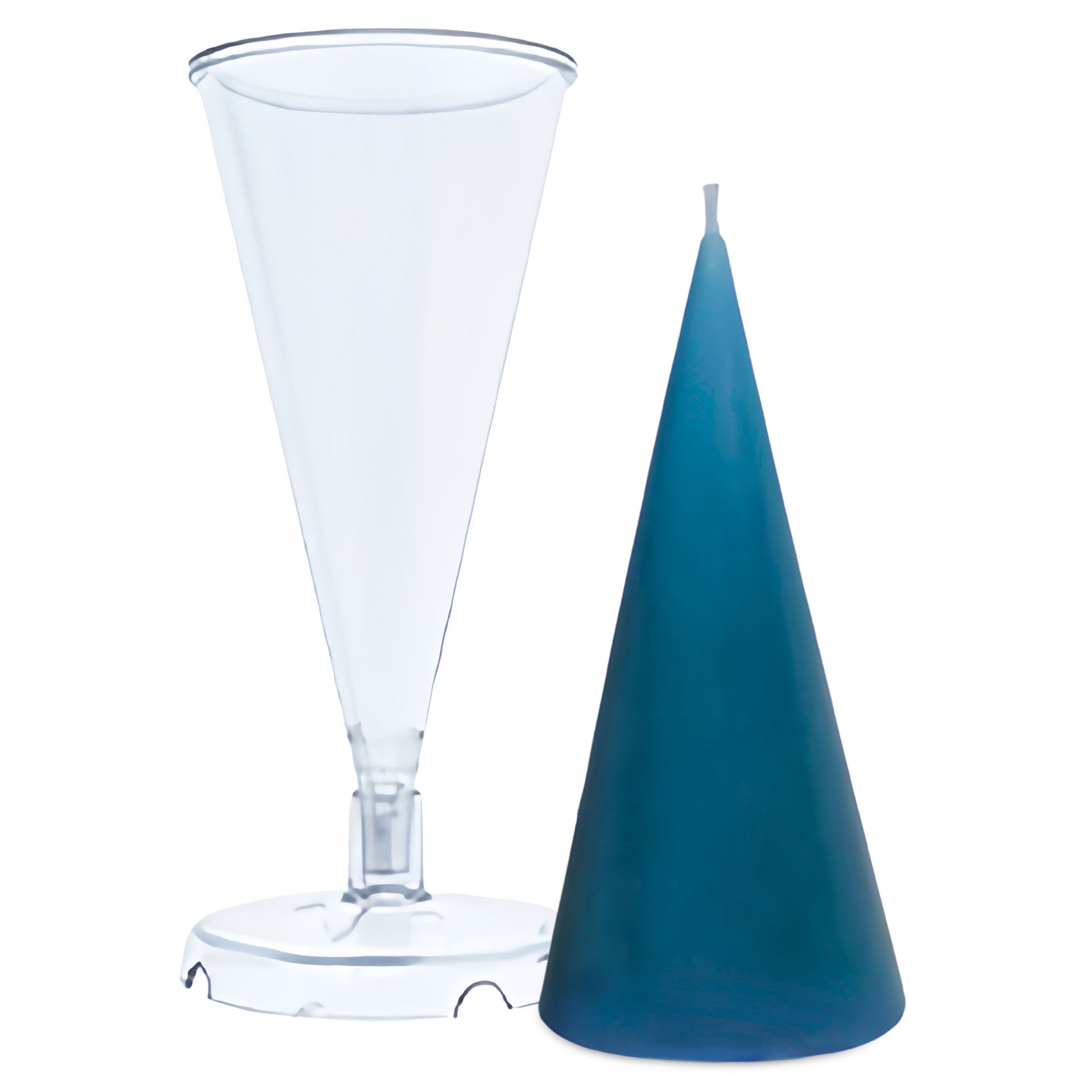 Cone-shaped candle mould with sample candle
