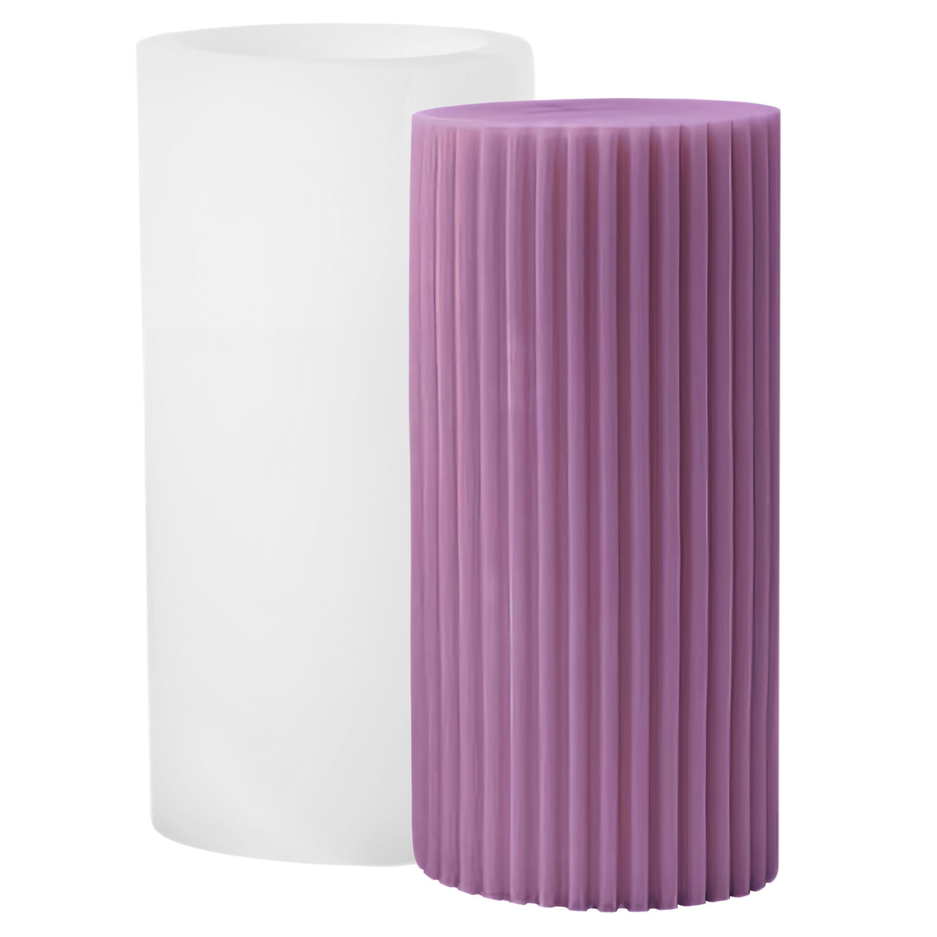 Candle mould: Fluted pillar candle (flat) with sample candle