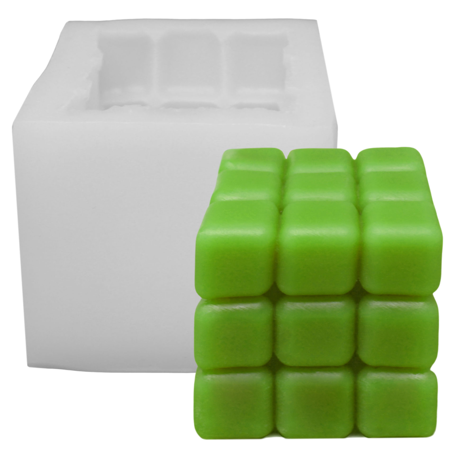 3x3 cube candle mould with sample candle