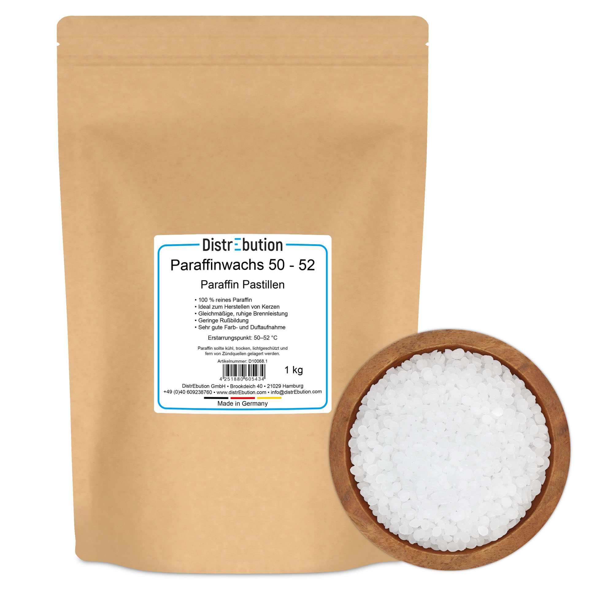 Paraffin Wax Pastilles 50–52 °C, Fully Refined, Made in Germany