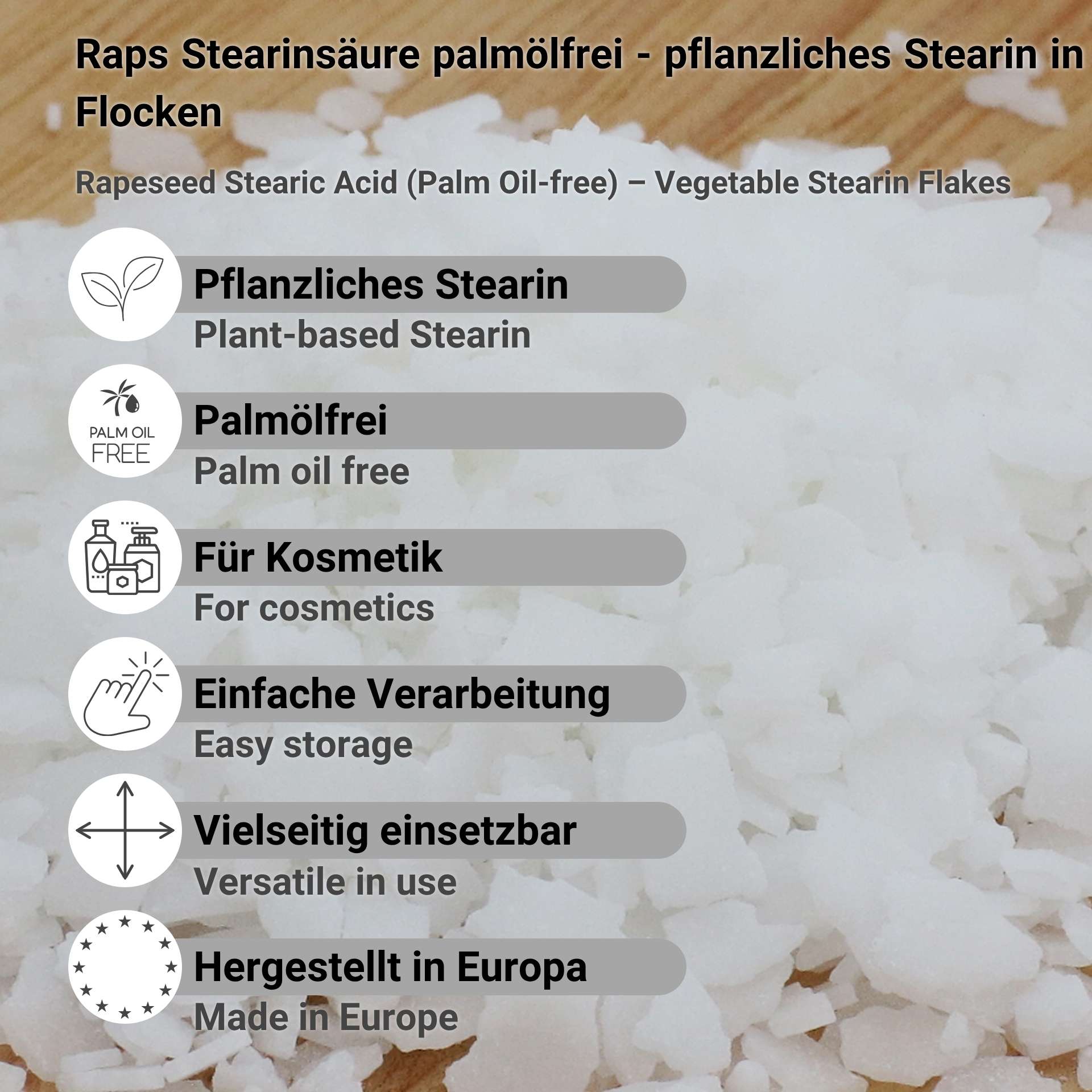 Raps Stearinsäure palmölfrei - pflanzliches Stearin in Flocken