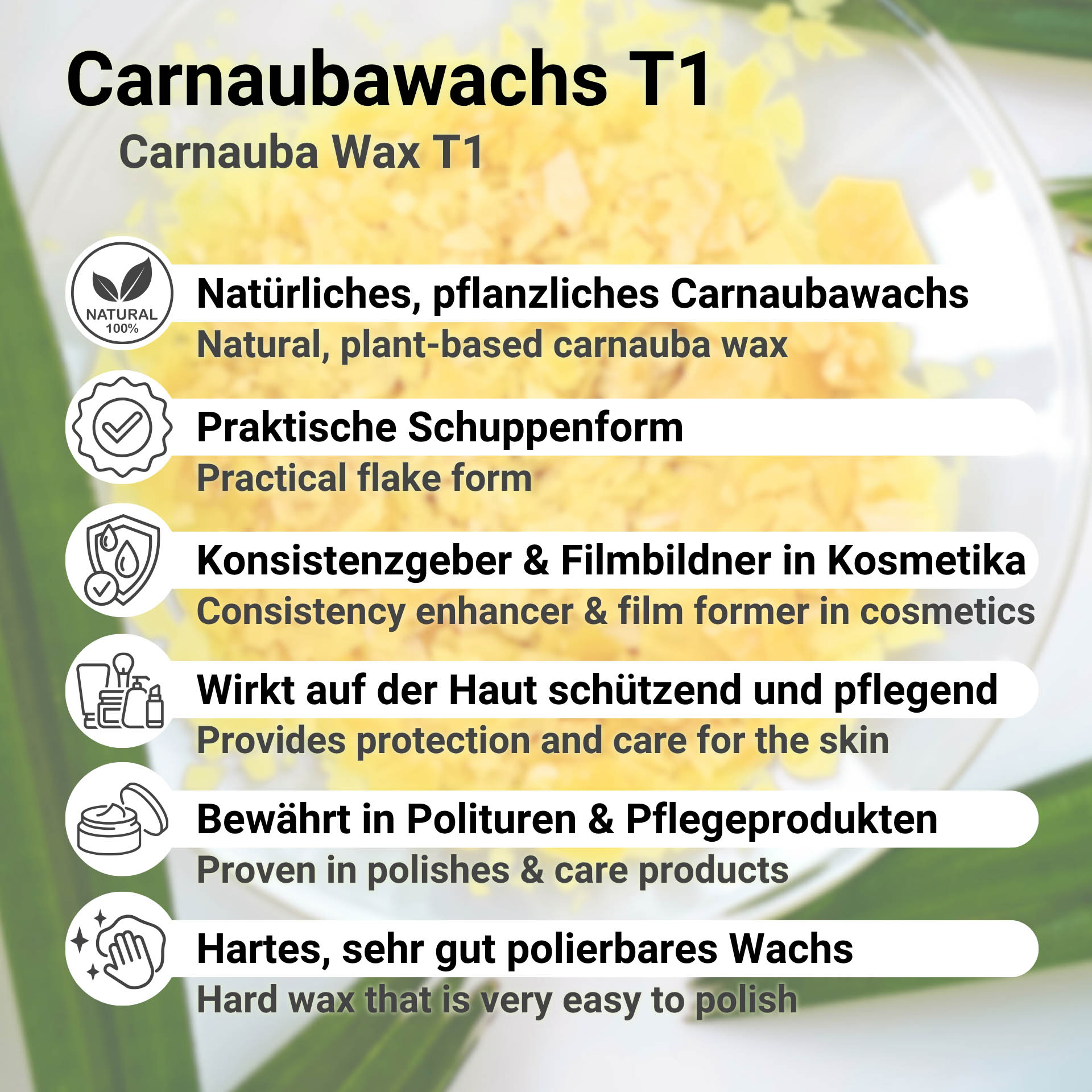 Carnauba Wax T1 Prime Yellow Flakes