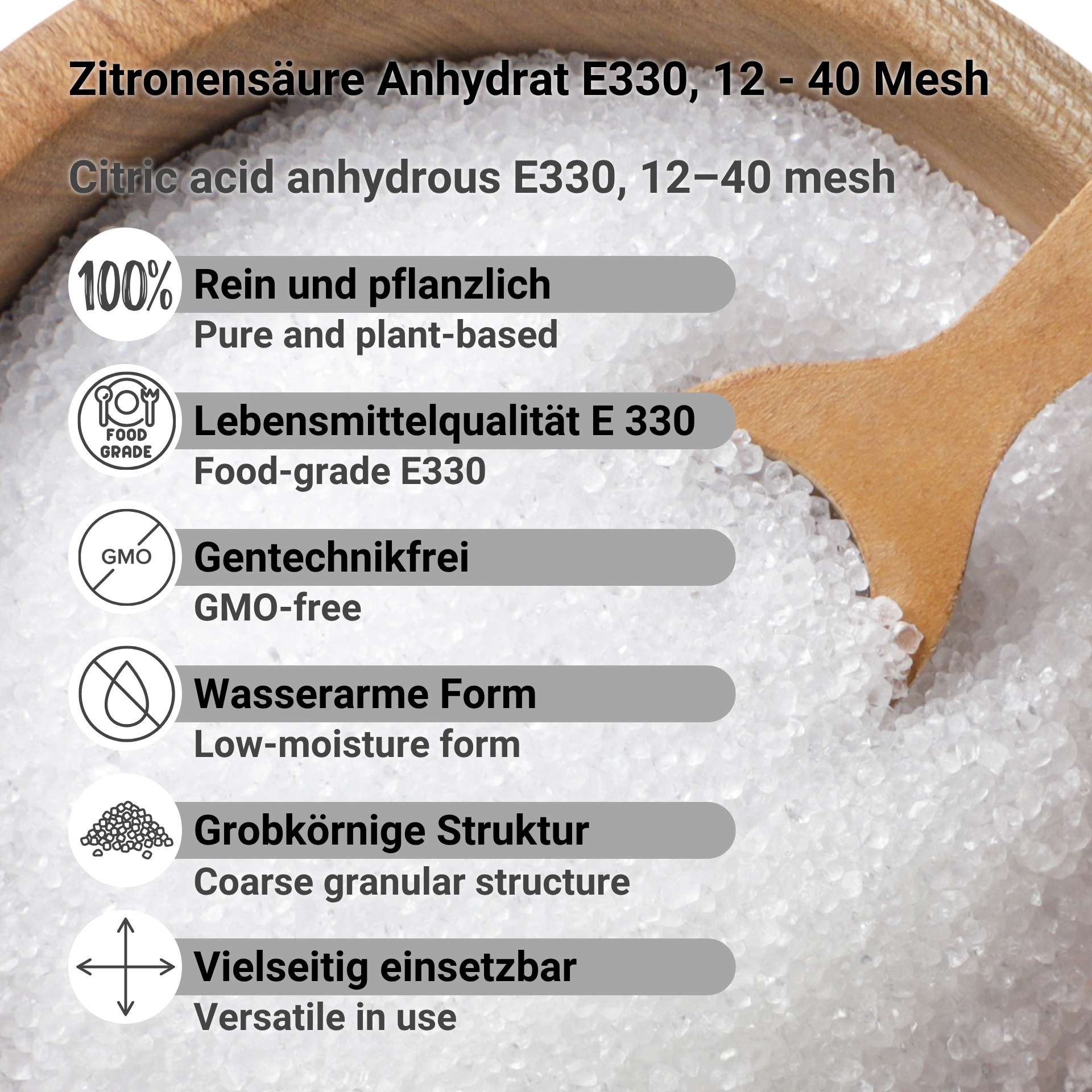 Citric Acid Anhydrous Food Grade 12 - 40 Mesh E330