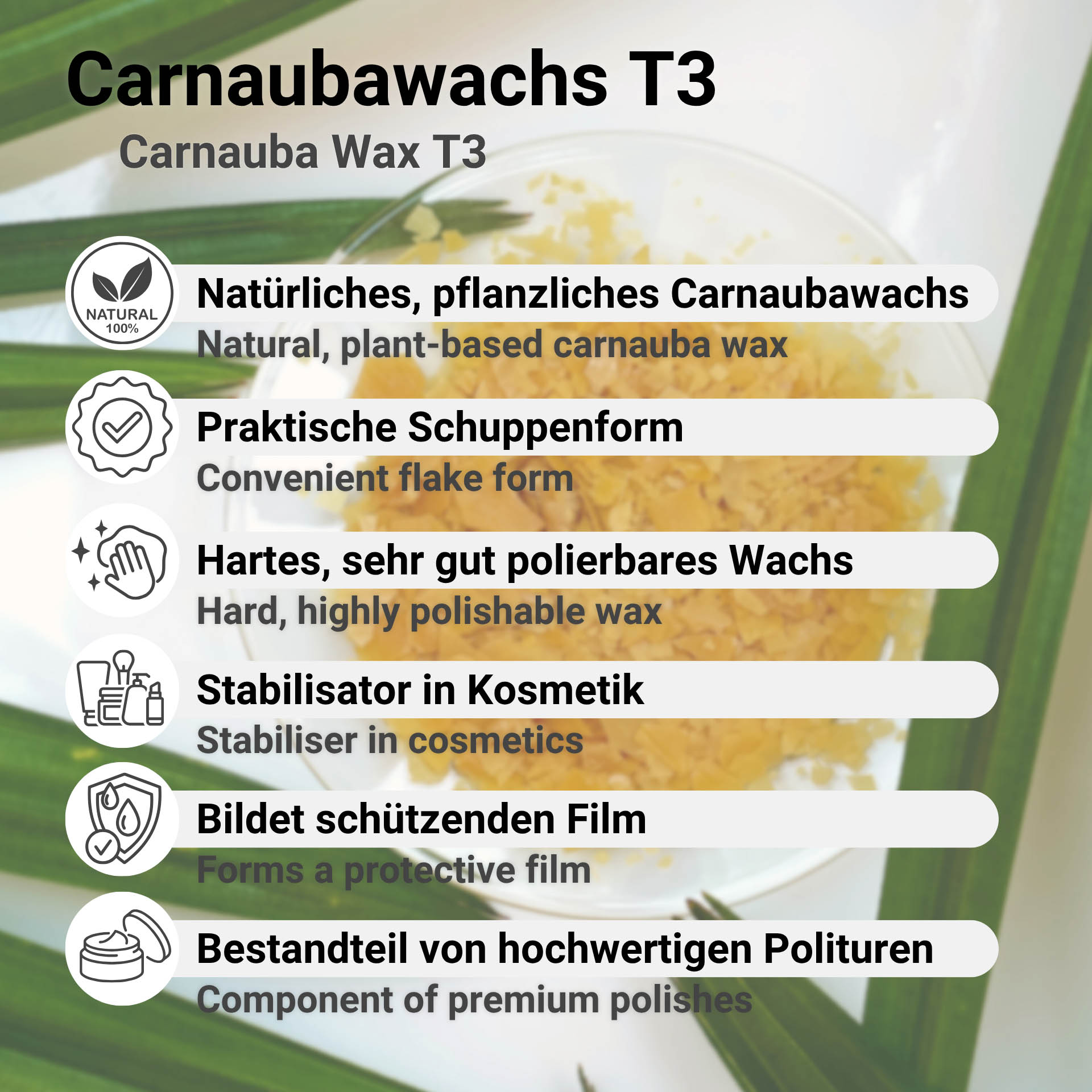 Carnauba Wax T3 Light Fat Grey Flakes