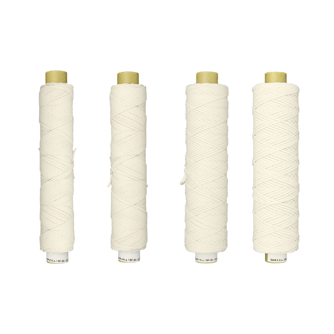 Spooled candle wick, round wick BWR