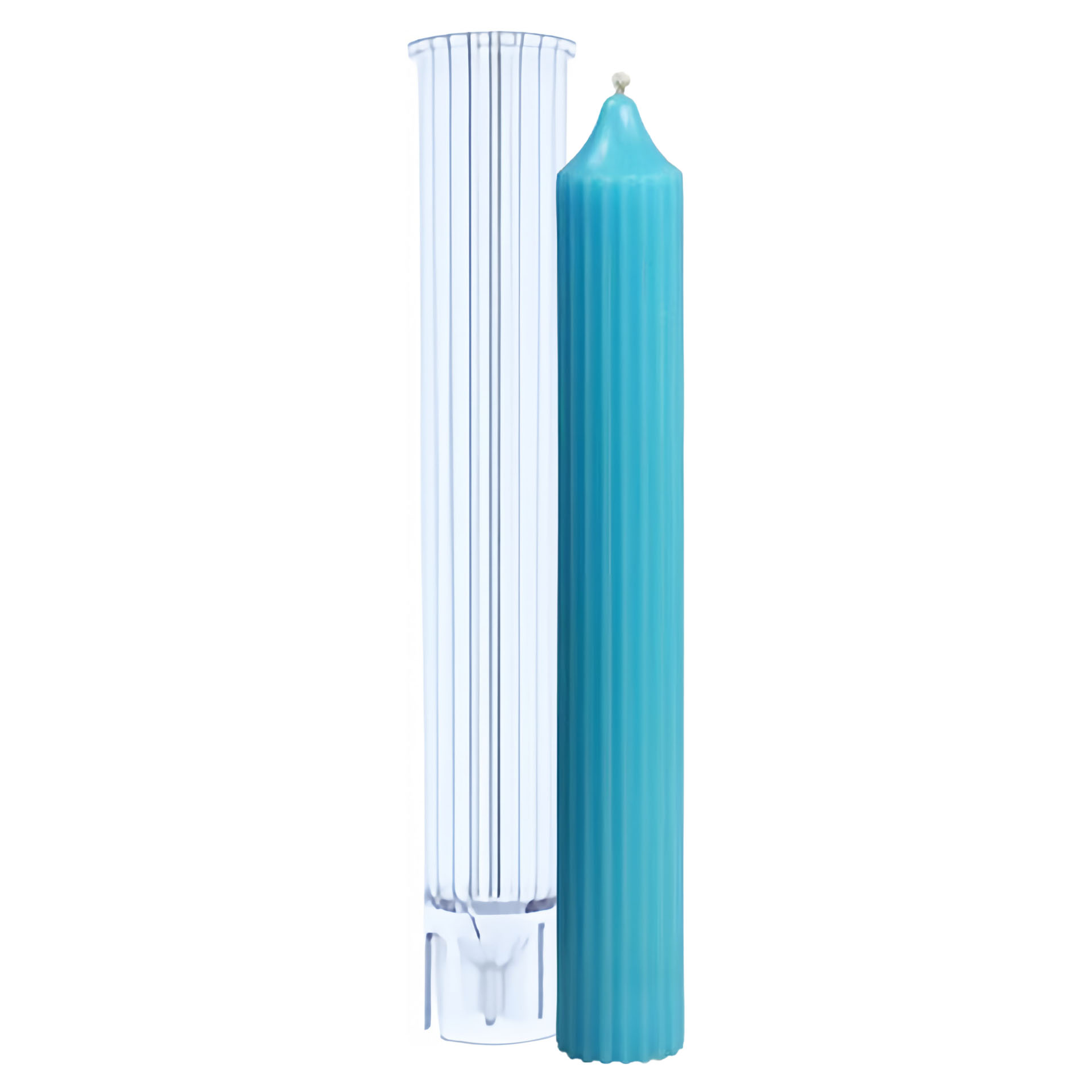 Ribbed small taper candle mould with sample candle