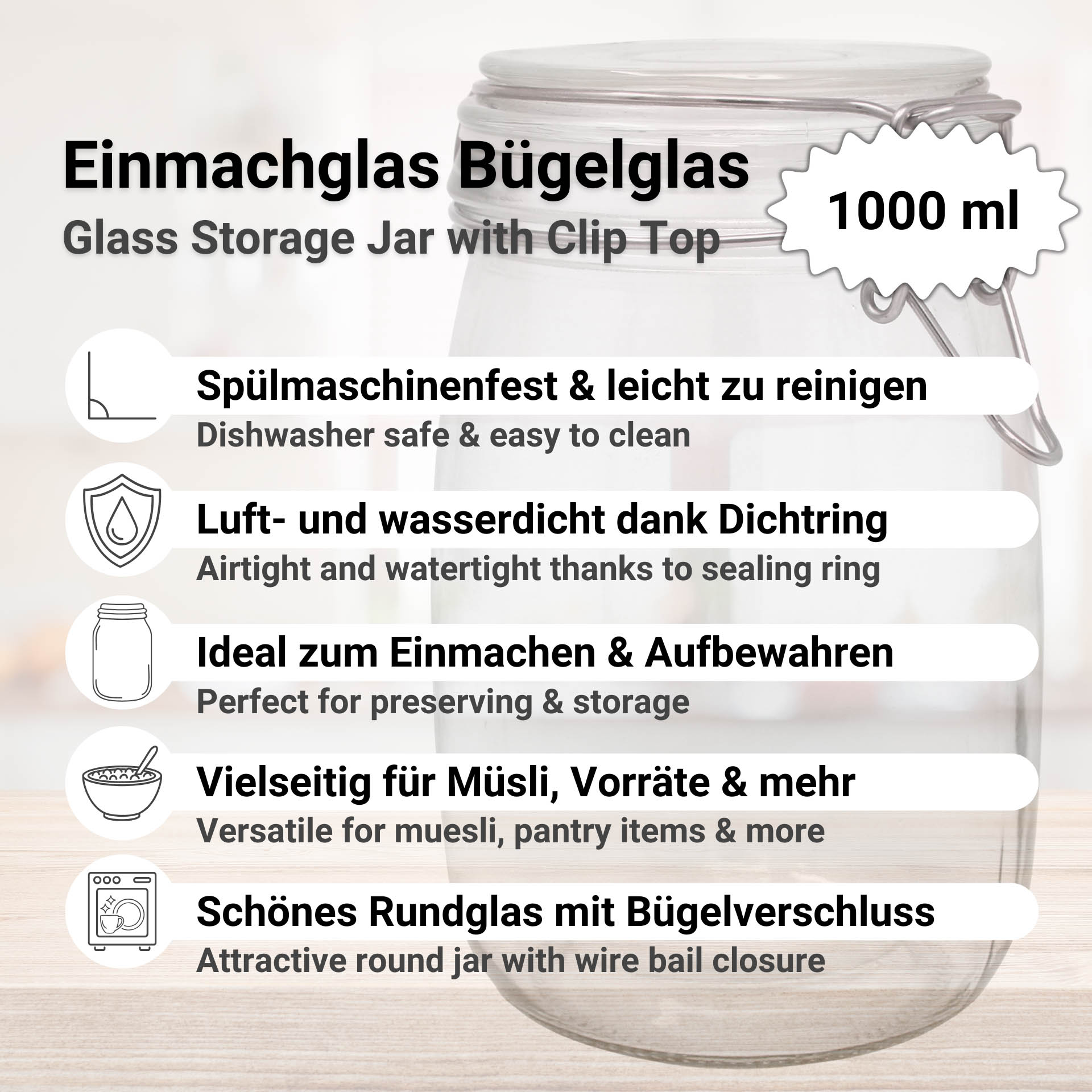 Einmachglas Bügelglas 1000 ml