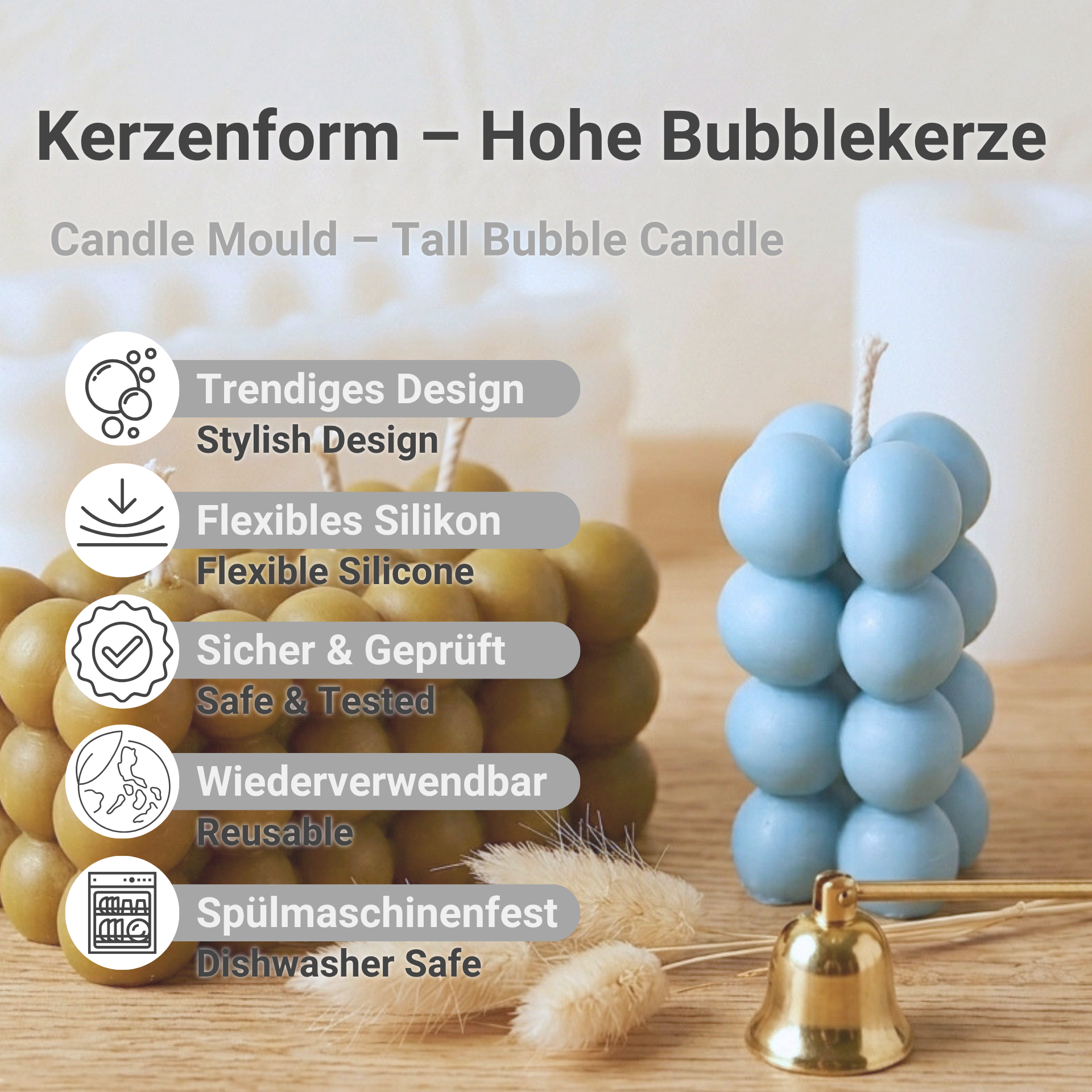 Vorteile unserer hohe Bubblekerze Kerzenform