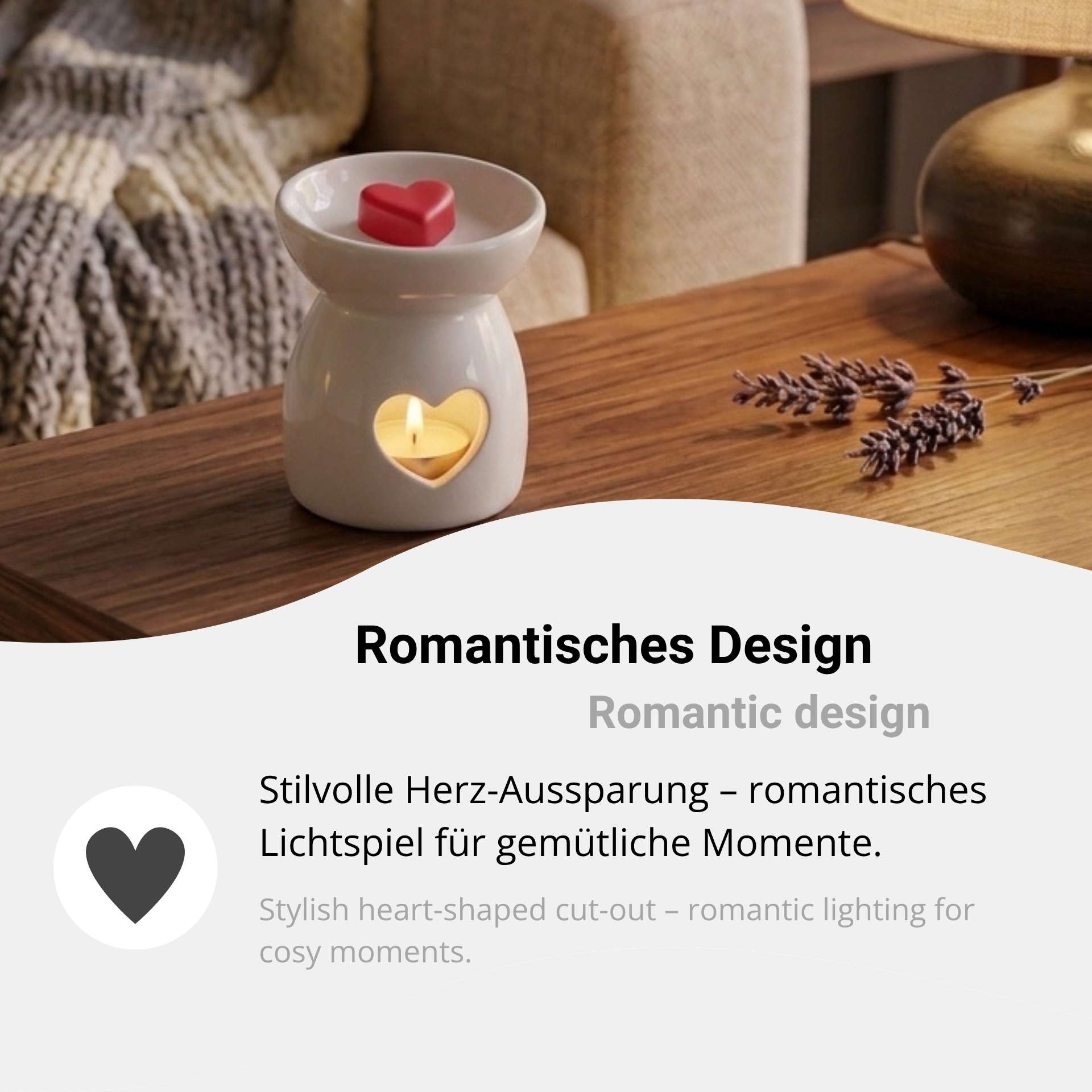 Ceramic Tealight Wax Melt Burner with Heart Cut-Out