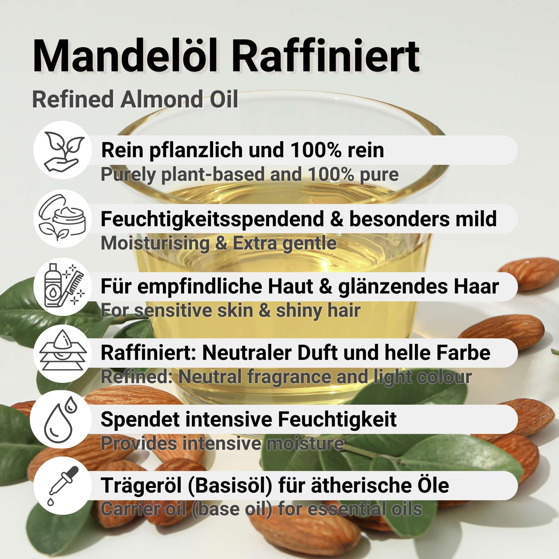 Refined Almond Oil, 100% Pure – Sweet Almond Oil (Prunus Amygdalus Dulcis)