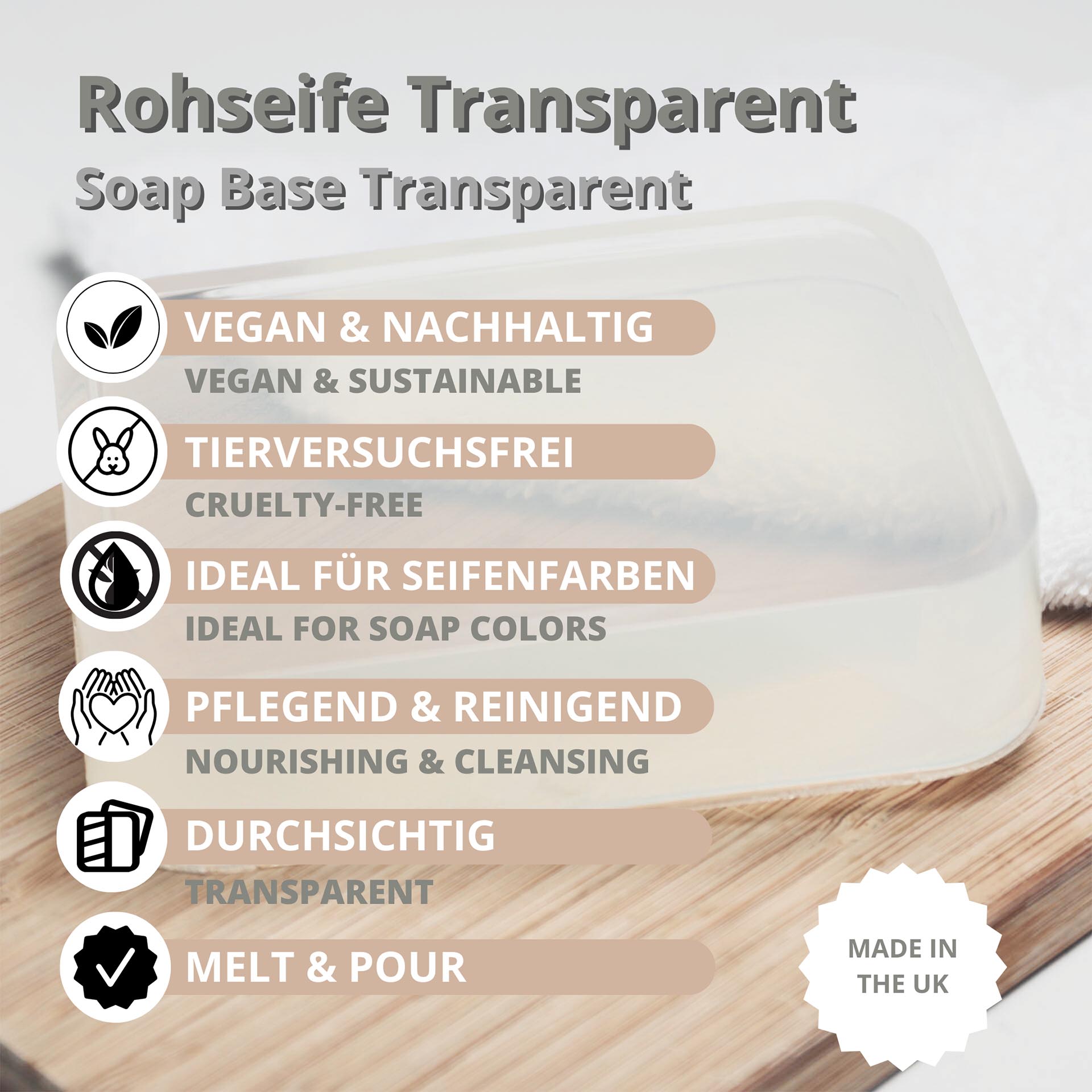 Palm Oil-Free Glycerine Melt and Pour Soap Base – Clear
