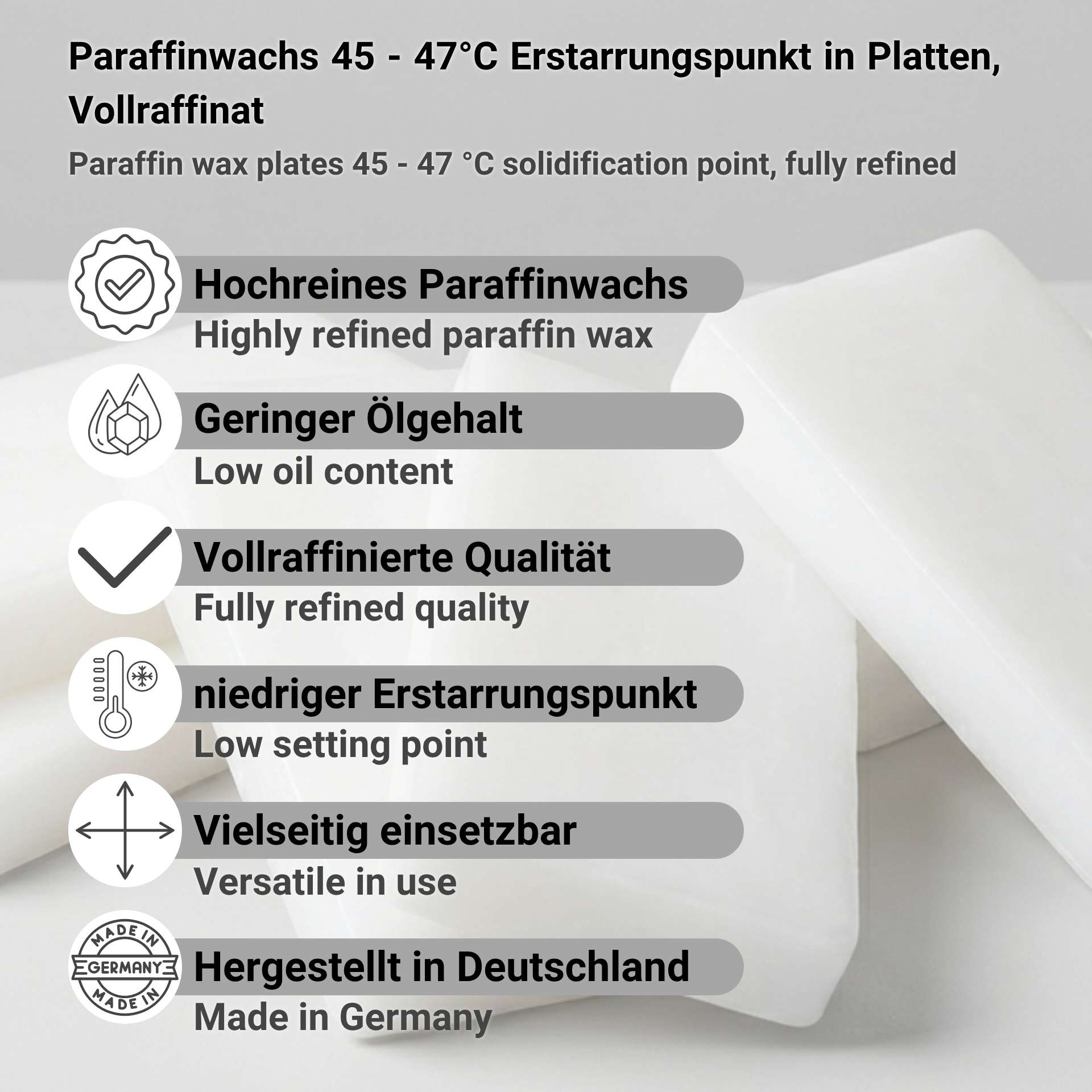Paraffin wax plates 45 - 47 °C solidification point, fully refined