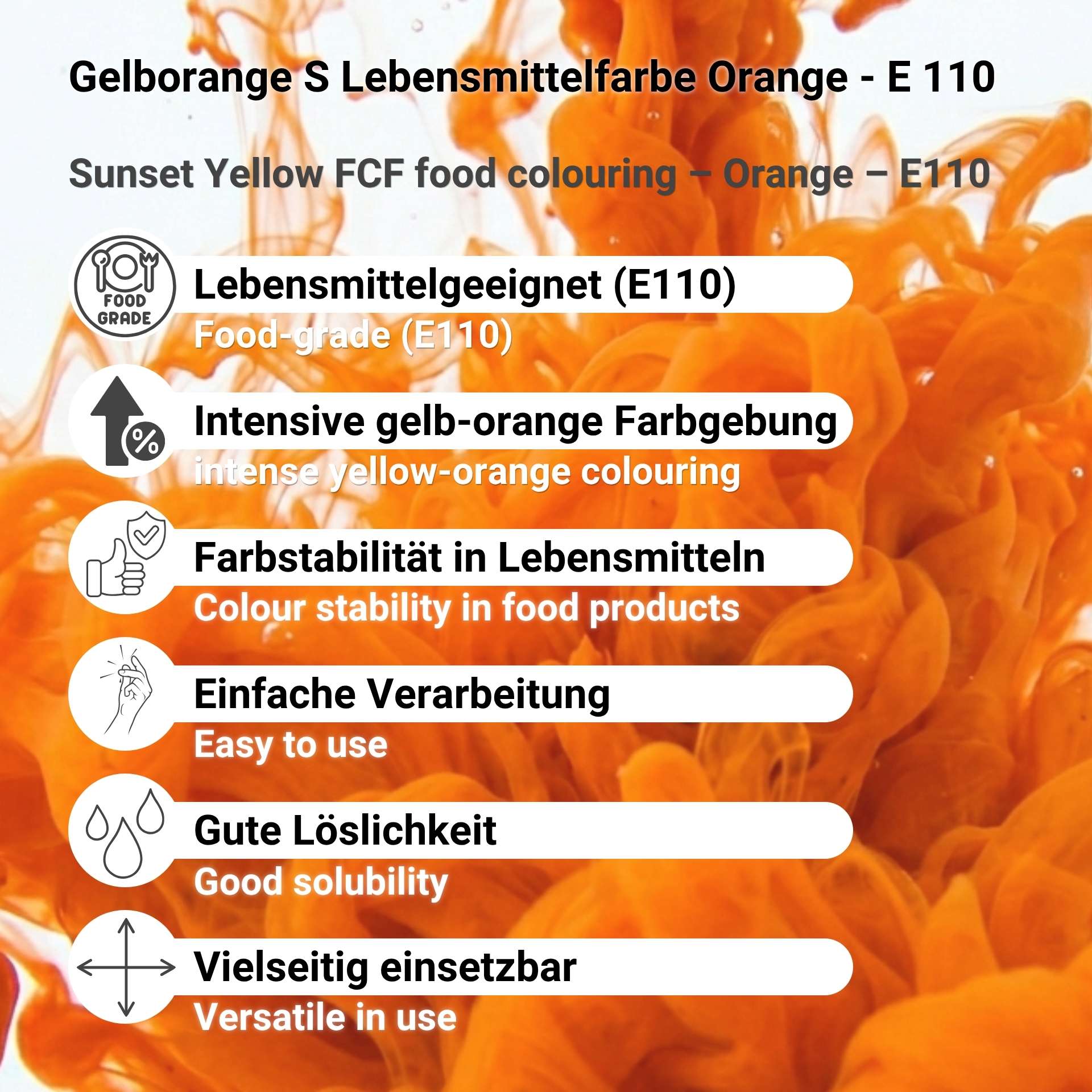 E 110 Sunset Yellow FCF Food Coloring Orange