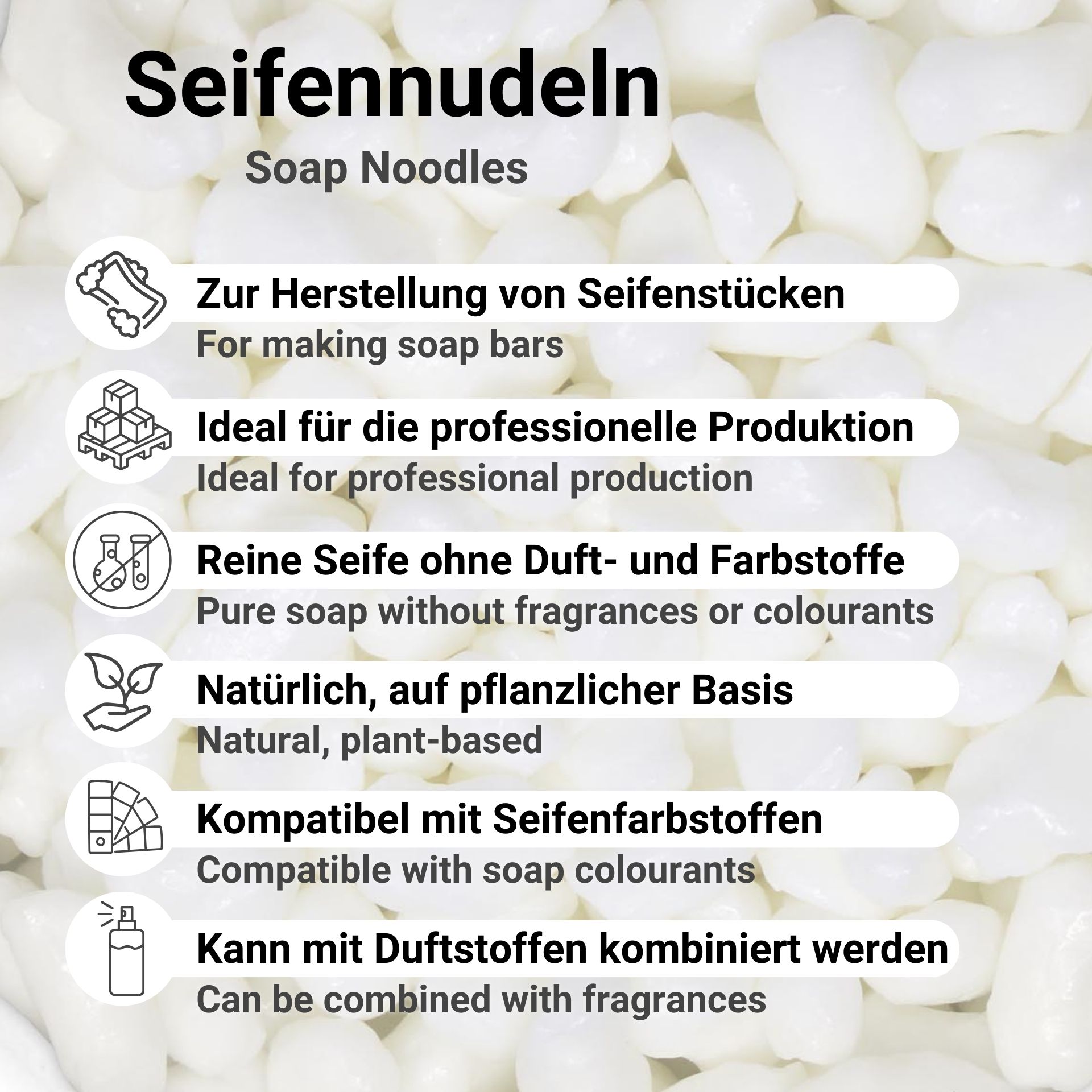Soap Noodles, pflanzliche Seifennudeln