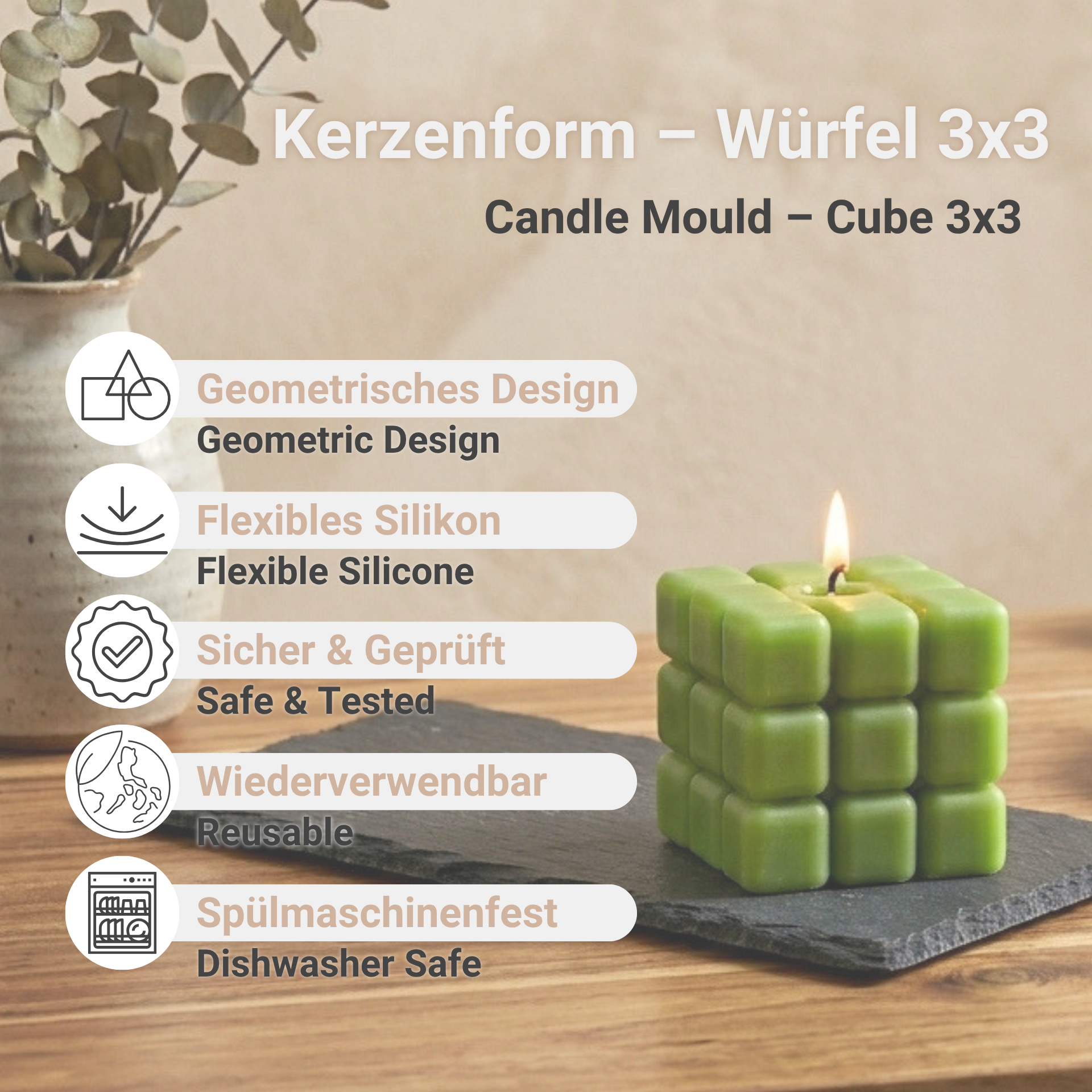 Benefits of our 3x3 cube candle mould