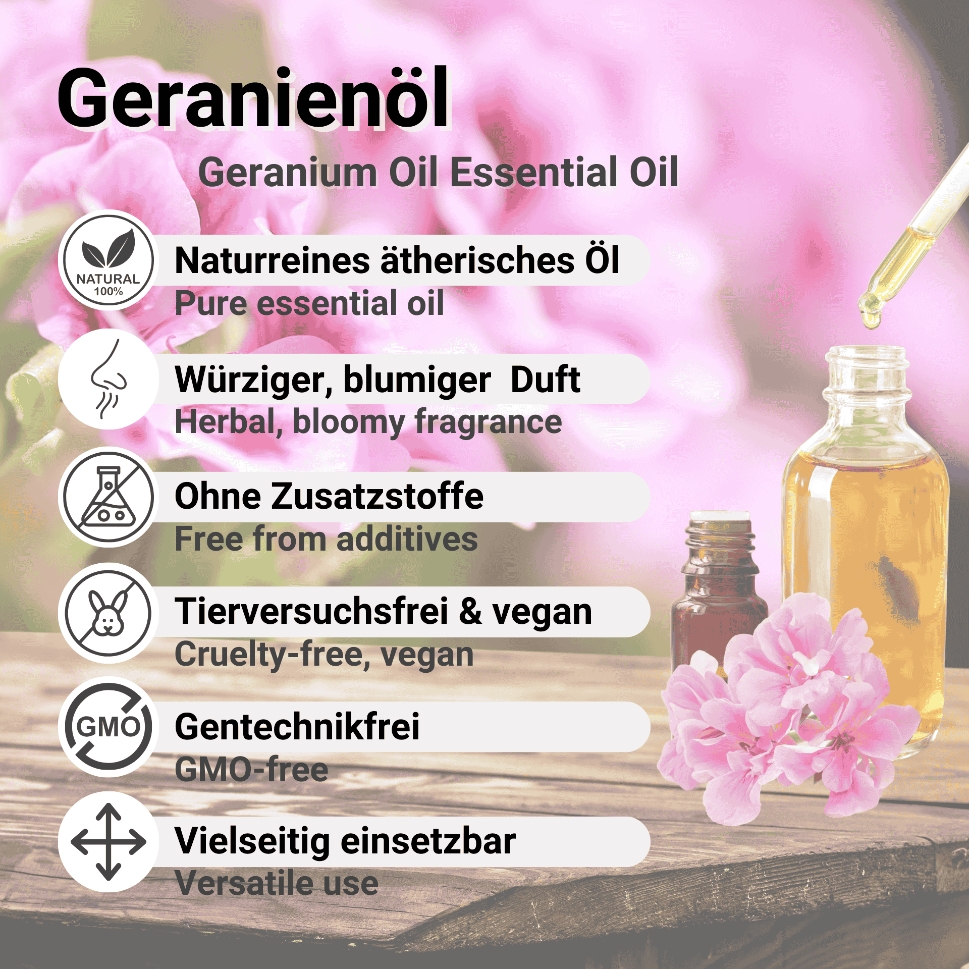 Übersicht Geranienöl Vorteile
