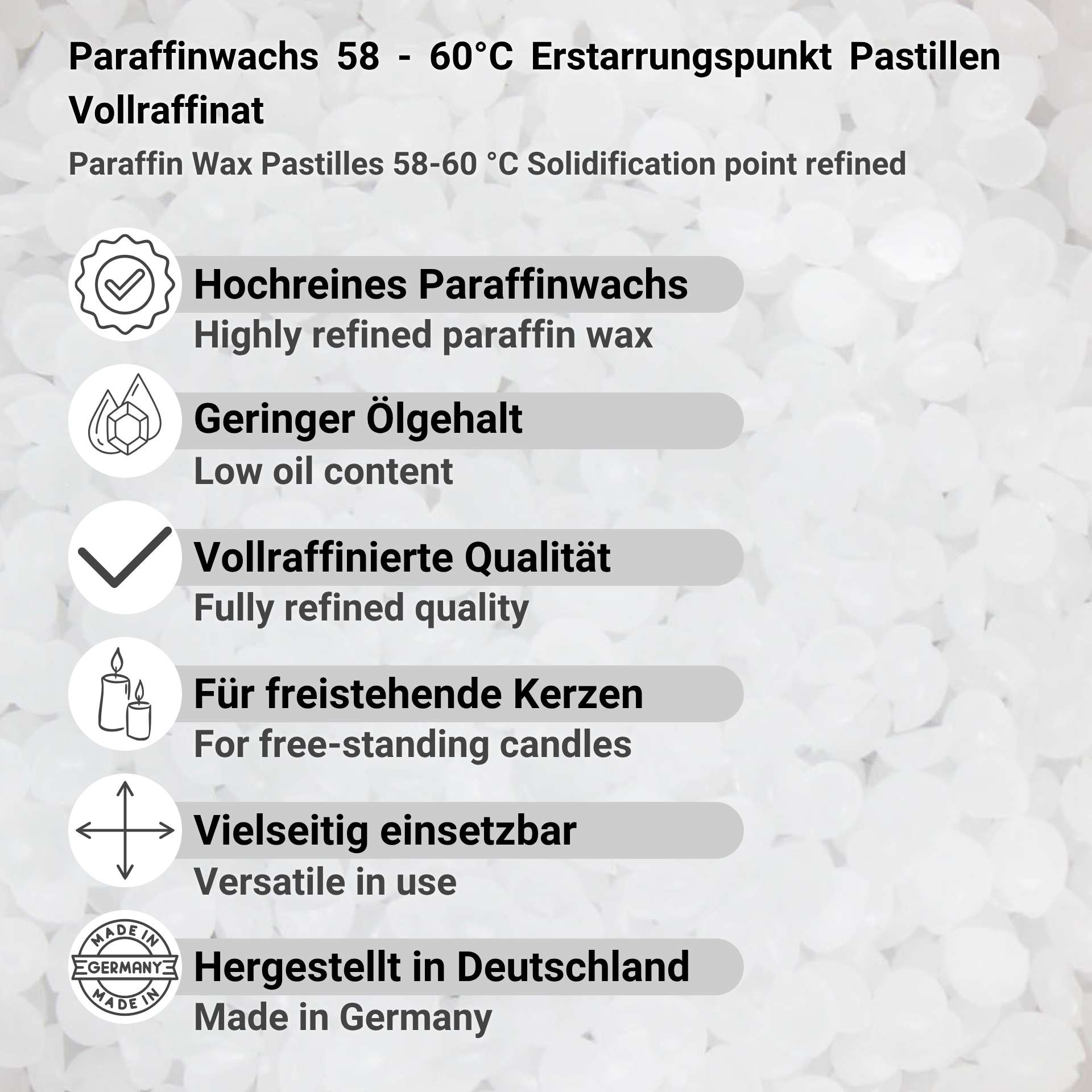 Paraffinwachs 58 - 60°C Erstarrungspunkt Pastillen Vollraffinat GER