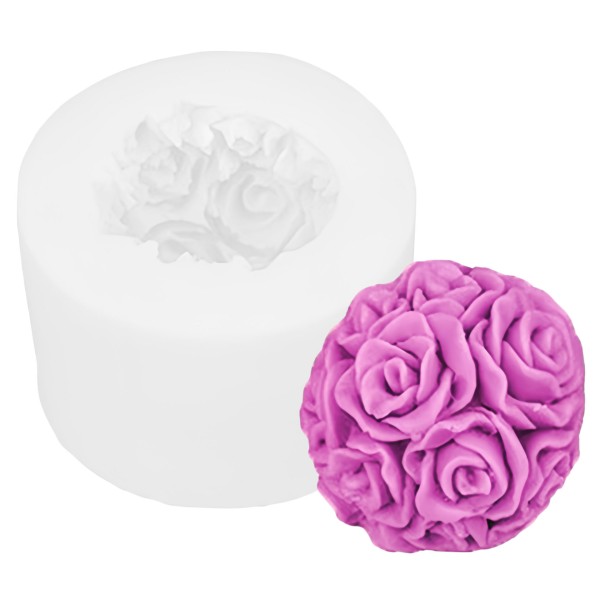 Kerzenform Rosenblüten mit Beispielkerze