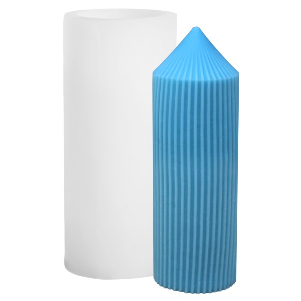 Candle mould ribbed pillar (pointed) with sample candle