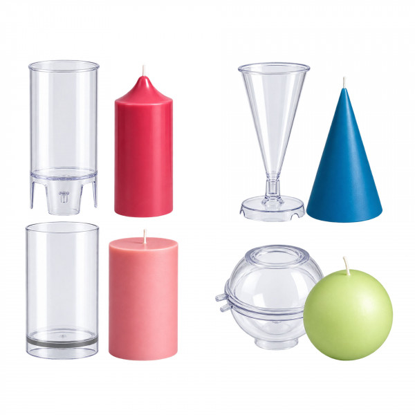 4-teiliges Kerzenformen-Set – Stumpenkerze, Säulenkerze, Kegel & Kugel